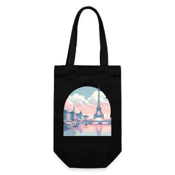 Pastell Paris: Skyline am Seine - Geschenkbeutel für Flaschen - Schwarz - Vorne