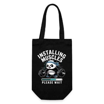 Panda Kraftaufbau – Bitte warten - Geschenkbeutel für Flaschen - Schwarz - Vorne