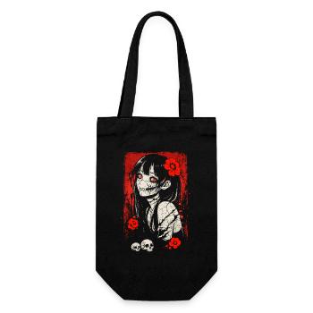Japanisches Horror Anime Mädchen Gruseliges Goth - Geschenkbeutel für Flaschen - Schwarz - Vorne