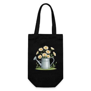 Gänseblümchen in der Gießkanne - Geschenkbeutel für Flaschen - Schwarz - Vorne