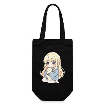 Anime Mädchen Katze Japan Kawaii Katzenliebhaber - Geschenkbeutel für Flaschen - Schwarz - Vorne