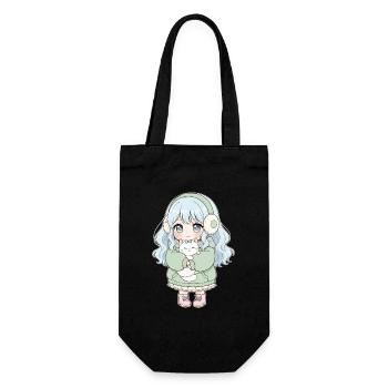 Anime Mädchen Katze Japan Kawaii Katzenliebhaber - Geschenkbeutel für Flaschen - Schwarz - Vorne