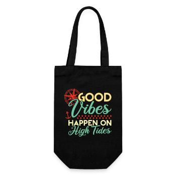 Gute Vibes an hohen Gezeiten - Geschenkbeutel für Flaschen - Schwarz - Vorne