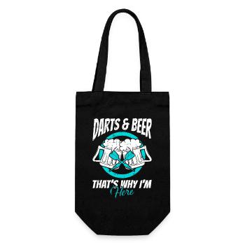 Darts & Bier – Darum bin ich hier - Geschenkbeutel für Flaschen - Schwarz - Vorne