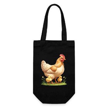 Henne mit Küken auf Blumenwiese - Geschenkbeutel für Flaschen - Schwarz - Vorne