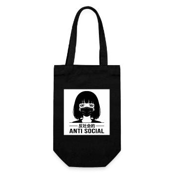 Antisoziales Japanisches Vaporwave Anime Mädchen - Geschenkbeutel für Flaschen - Schwarz - Vorne