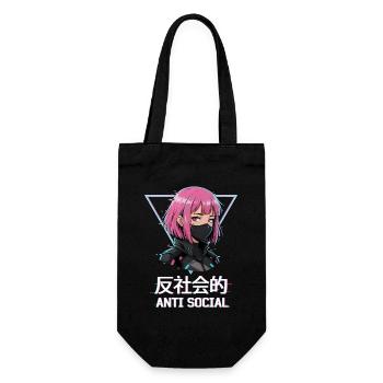 Antisoziales Japanisches Vaporwave Anime Mädchen - Geschenkbeutel für Flaschen - Schwarz - Vorne