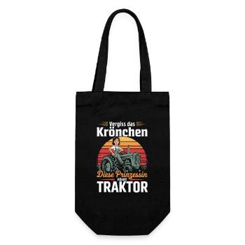 Prinzessin auf Traktor Retro - Geschenkbeutel für Flaschen - Schwarz - Vorne