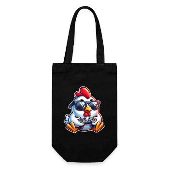 Gamer Huhn mit Controller - Geschenkbeutel für Flaschen - Schwarz - Vorne