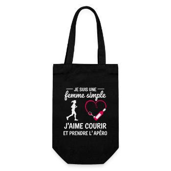 Simple woman, humor, running and aperitif - Gift Bag for Bottles - black - Front