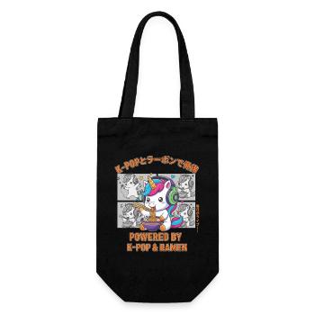 Angetrieben von K-Pop und Ramen Niedliches Kpop-Anime-Einhorn - Geschenkbeutel für Flaschen - Schwarz - Vorne