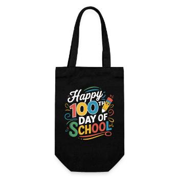 100. Tag der Schule Jubel - Geschenkbeutel für Flaschen - Schwarz - Vorne