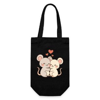 Maus Paar Liebe Couple Verliebt - Geschenkbeutel für Flaschen - Schwarz - Vorne