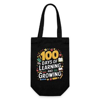 100 Tage Lernen und Wachsen - Geschenkbeutel für Flaschen - Schwarz - Vorne