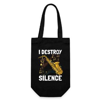 I destroy silence Saxophon Saxophonspieler - Geschenkbeutel für Flaschen - Schwarz - Vorne