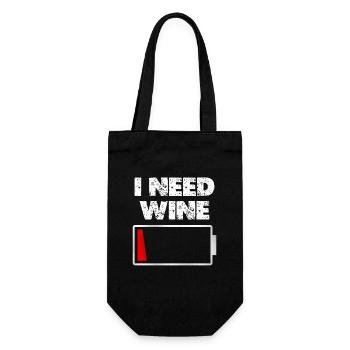 I Need Wine: Low Battery Humor Graphic - Geschenkbeutel für Flaschen - Schwarz - Vorne