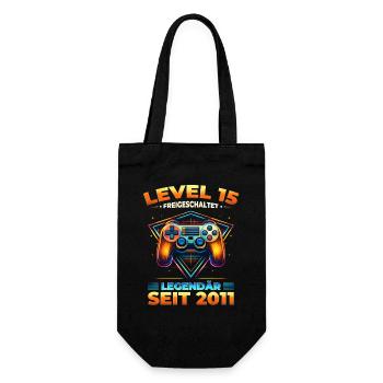 15th Birthday Gamer Shirt Level 15 Unlocked - Gift Bag for Bottles - black - Front
