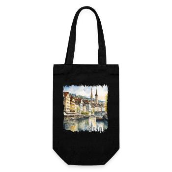 Aquarell von Zürich, Zürich Schweiz - Geschenkbeutel für Flaschen - Schwarz - Vorne