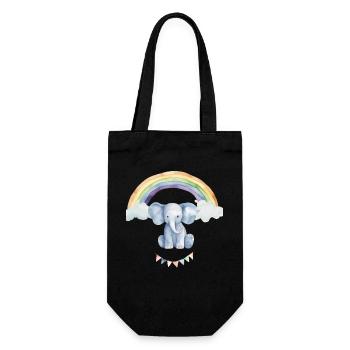 Aquarell Elefant unterm Regenbogen für Kinder - Geschenkbeutel für Flaschen - Schwarz - Vorne