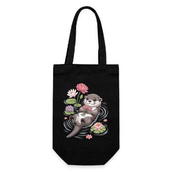 Otter T-Shirt with Water Lilies – Cute Animal Print - Gift Bag for Bottles - black - Front
