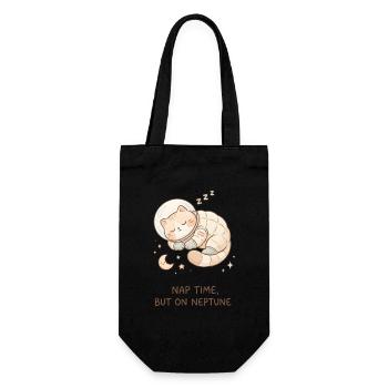 Nickerchen Neptun | Süße Space Katze - Geschenkbeutel für Flaschen - Schwarz - Vorne