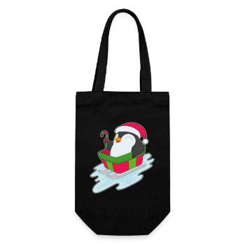 Pinguin Weihnachten Schlitten - Geschenkbeutel für Flaschen - Schwarz - Vorne