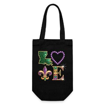 Mardi Gras Louisiana T-Shirt – Fleur de Lis, Heart - Gift Bag for Bottles - black - Front