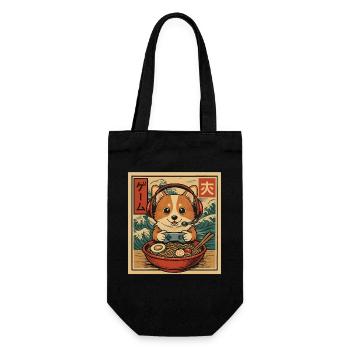 Ramen Corgi Gaming Anime Japanese Noodle Bowl - Gift Bag for Bottles - black - Front