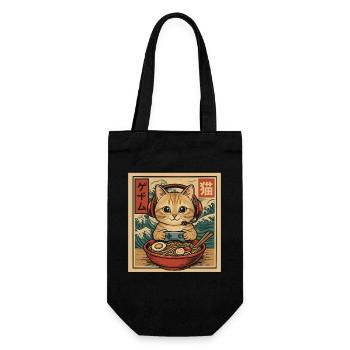 Japanese Ramen Cat Gaming Otaku Noodle Bowl - Gift Bag for Bottles - black - Front