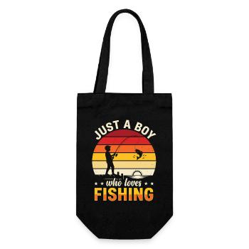 Just A Boy Loves Fishing Retro Fishing Motif - Gift Bag for Bottles - black - Front