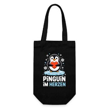  Pinguin Im Herzen Suesser Winter Pinguin Mit Herz - Geschenkbeutel für Flaschen - Schwarz - Vorne