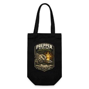 Prepper Survivalist Shelter Fire Water - Gift Bag for Bottles - black - Front