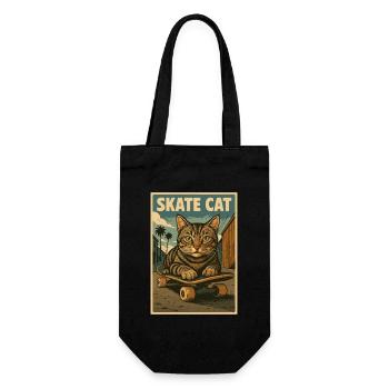 Skate Katze auf Skateboard Retro Poster - Geschenkbeutel für Flaschen - Schwarz - Vorne