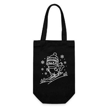 Skifahren Kawaii Katze - Geschenkbeutel für Flaschen - Schwarz - Vorne