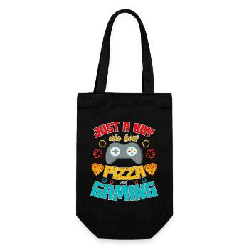 Einfach ein Junge, der Pizza und Gaming liebt - Geschenkbeutel für Flaschen - Schwarz - Vorne