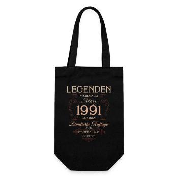 35. Geburtstag Geschenk März 1991 Vintage Retro - Geschenkbeutel für Flaschen - Schwarz - Vorne