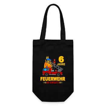Feuerwehr 6 Jahre im Einsatz - Geschenkbeutel für Flaschen - Schwarz - Vorne