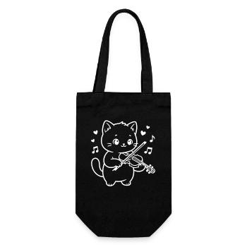 Kawaii Katze spielt Violine - Geschenkbeutel für Flaschen - Schwarz - Vorne
