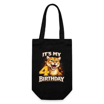 Its My 4 Birthday Leopard Kinder Geburtstag - Geschenkbeutel für Flaschen - Schwarz - Vorne