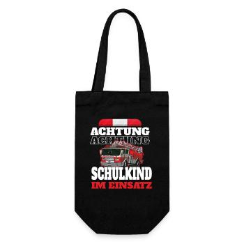 Achtung Schulkind im Einsatz - Geschenkbeutel für Flaschen - Schwarz - Vorne
