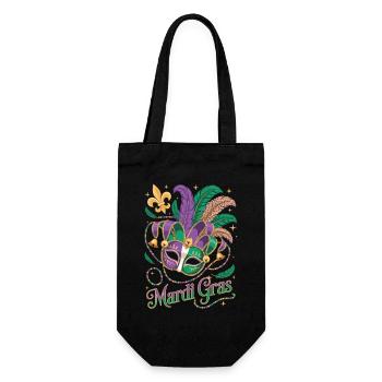 Mardi Gras T-Shirt – Jester Mask with Feathers - Gift Bag for Bottles - black - Front