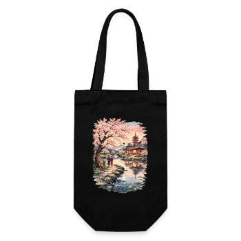 Traditioneller Japanischer Kirschblüten - Geschenkbeutel für Flaschen - Schwarz - Vorne