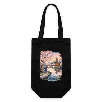 Traditioneller Japanischer Kirschblüten - Geschenkbeutel für Flaschen - Schwarz - Vorne