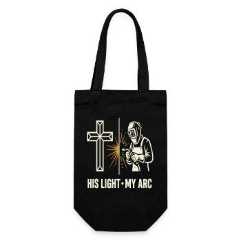 HIS LIGHT MY ARC Schweißer Kreuz Motiv - Geschenkbeutel für Flaschen - Schwarz - Vorne