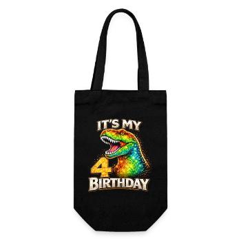 Its My 4 Birthday Dino Geburtstag - Gift Bag for Bottles - black - Front