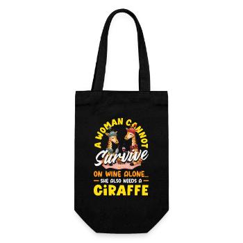 Woman needs wine and a giraffe - Gift Bag for Bottles - black - Front