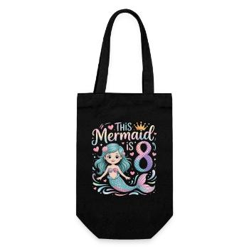 Mermaid 8th Birthday 8 Years - Gift Bag for Bottles - black - Front