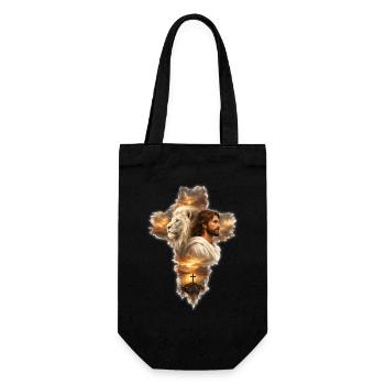Jesus Lion Judah Cross Christian Faith Bible - Gift Bag for Bottles - black - Front