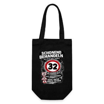 Schonend behandeln Verkehrsschild 32 Geburtstag - Geschenkbeutel für Flaschen - Schwarz - Vorne