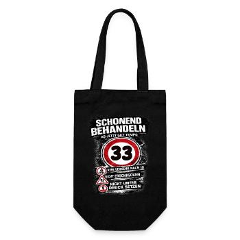 Schonend behandeln Verkehrsschild 33 Geburtstag - Geschenkbeutel für Flaschen - Schwarz - Vorne
